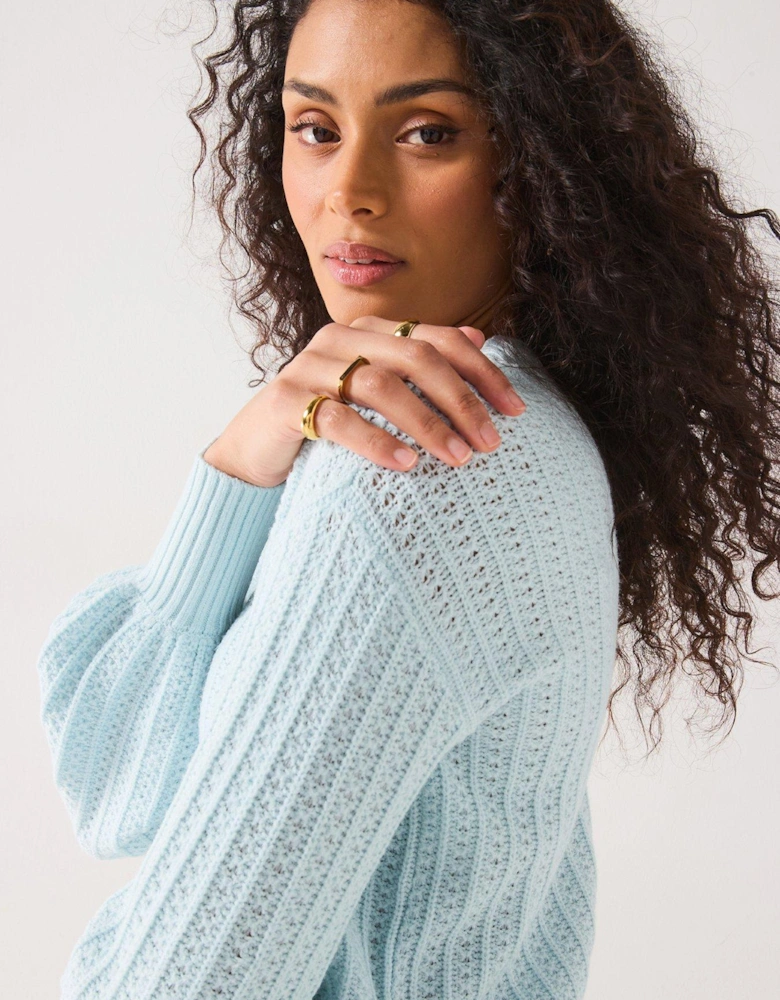 Textured Crew Neck Jumper - Light Blue
