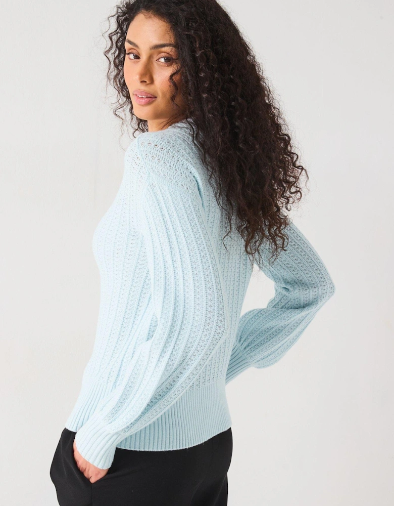 Textured Crew Neck Jumper - Light Blue