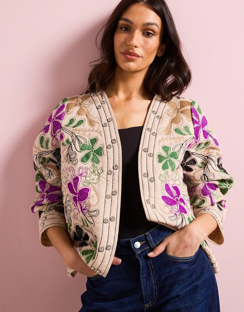 Floral Studded Jacket - Cream