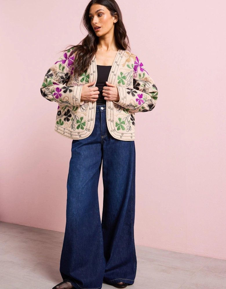 Floral Studded Jacket - Cream