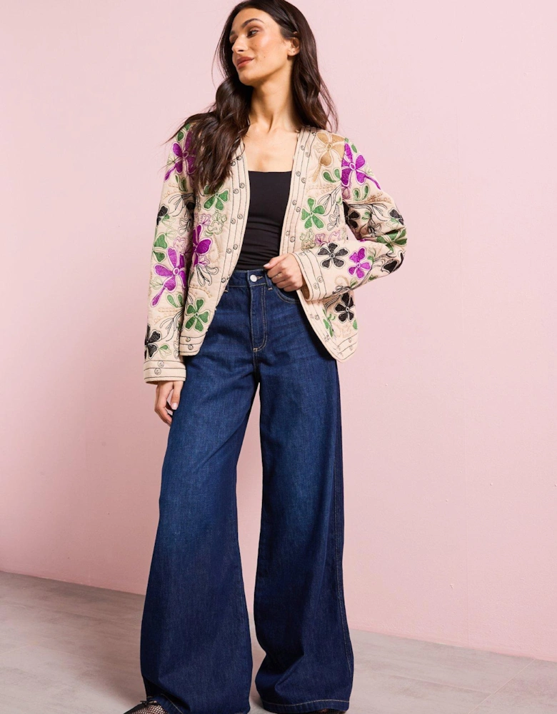 Floral Studded Jacket - Cream