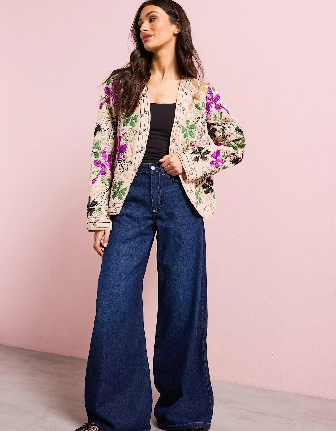 Floral Studded Jacket - Cream