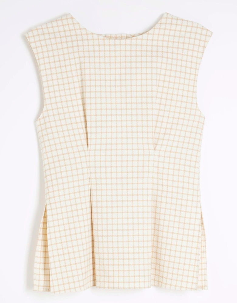 Tailored Darted Check Tunic Top - Cream