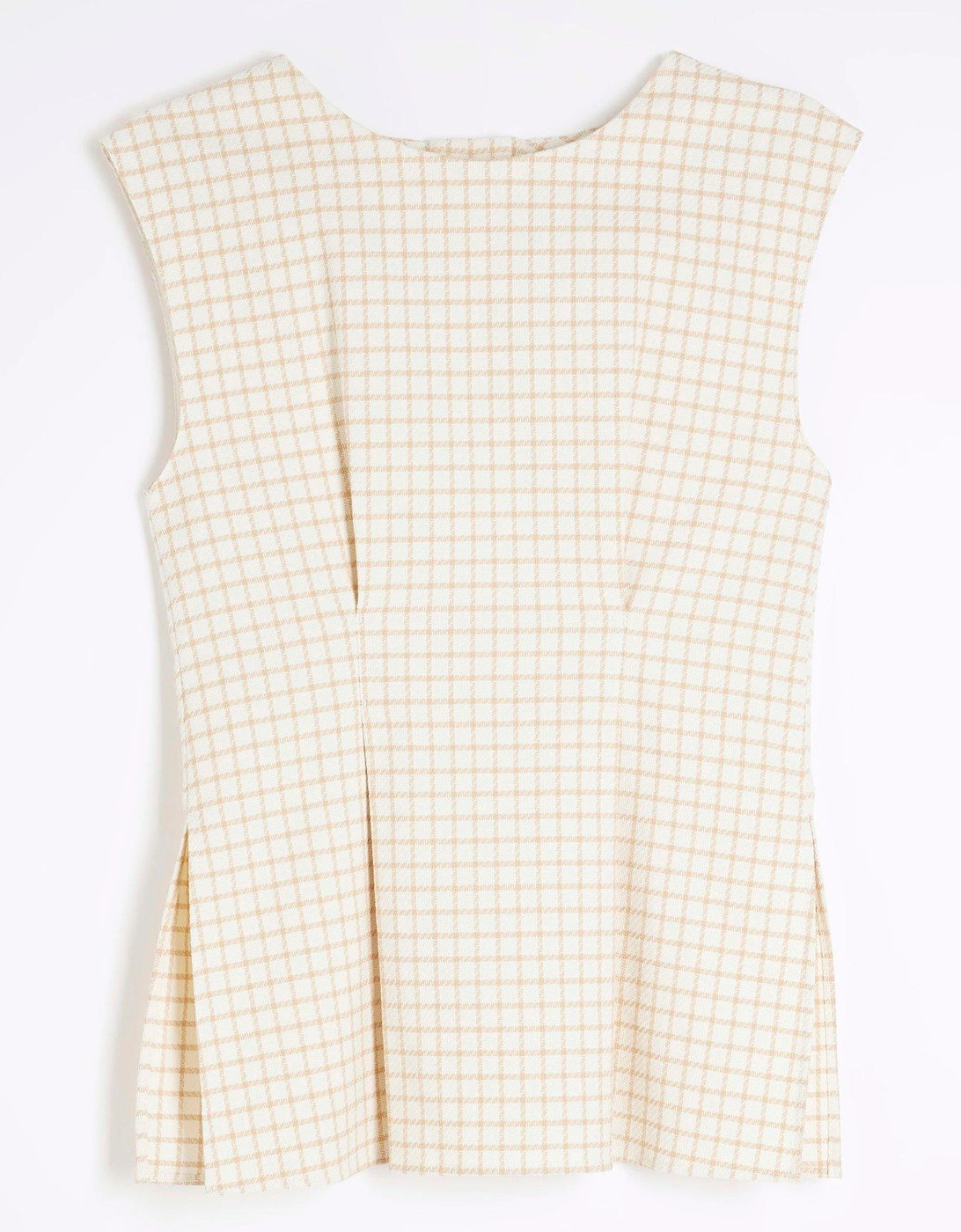 Tailored Darted Check Tunic Top - Cream