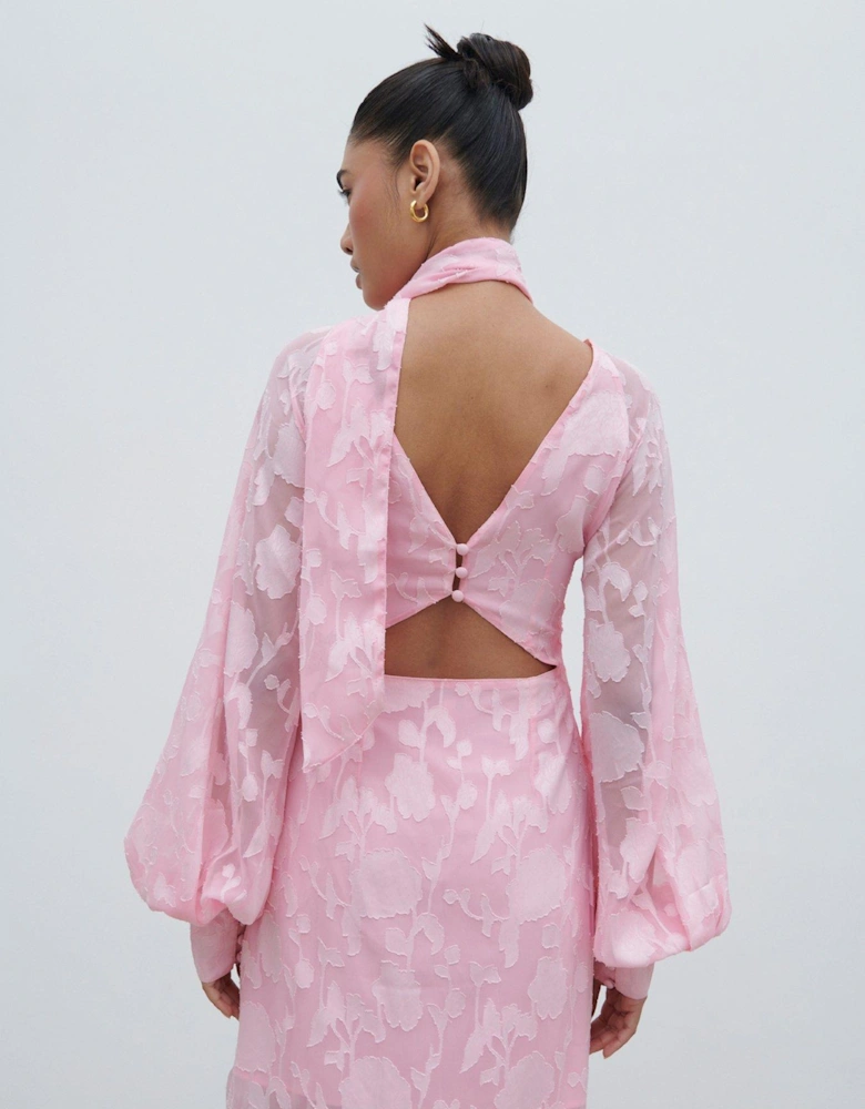 Sadie Jacquard V Neck Dress - Pink