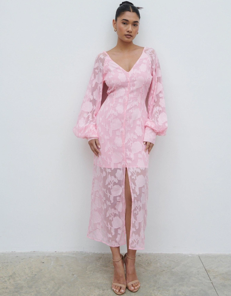 Sadie Jacquard V Neck Dress - Pink