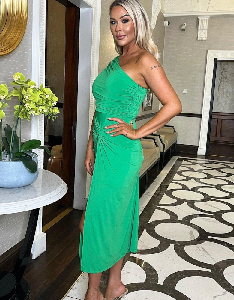 One Shoulder Knot Skirt Midi Dress - Green