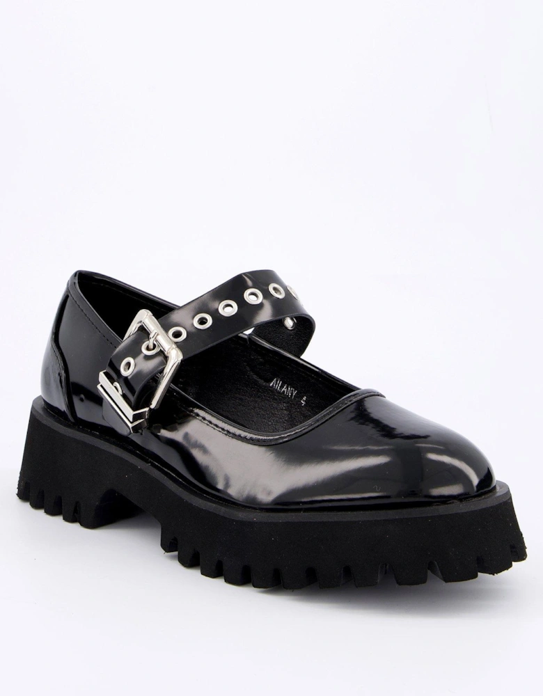 Ailany Chunky Mary Jane Flat Shoes - Black