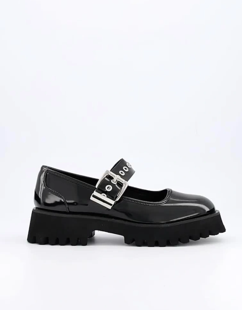 Ailany Chunky Mary Jane Flat Shoes - Black