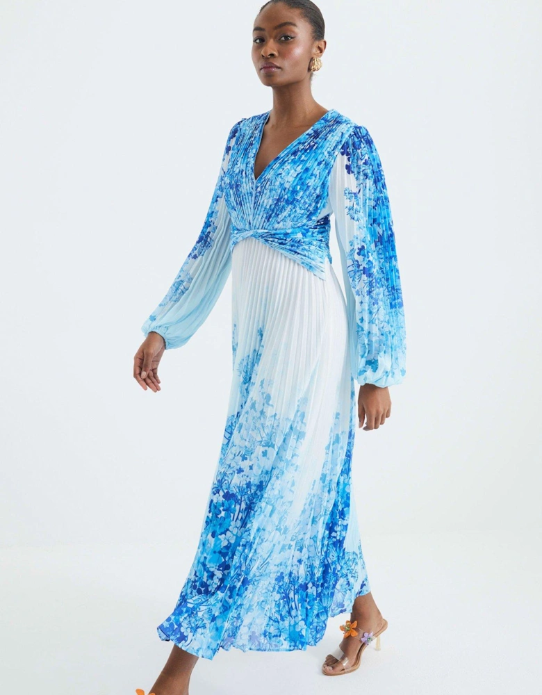 Plisse Twist Dress - Blue