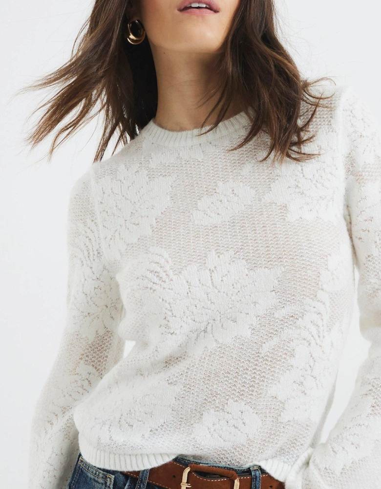 Floral Knitted Top - Cream