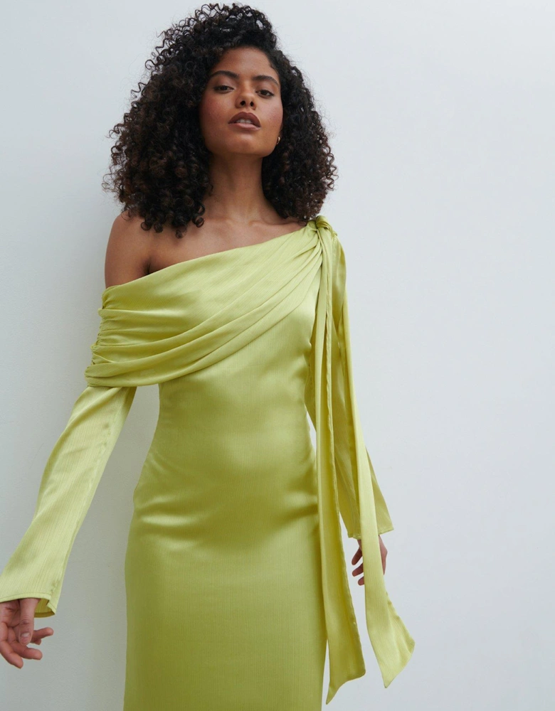 Neomie One Shoulder Tie Detail Dress - Chartreuse