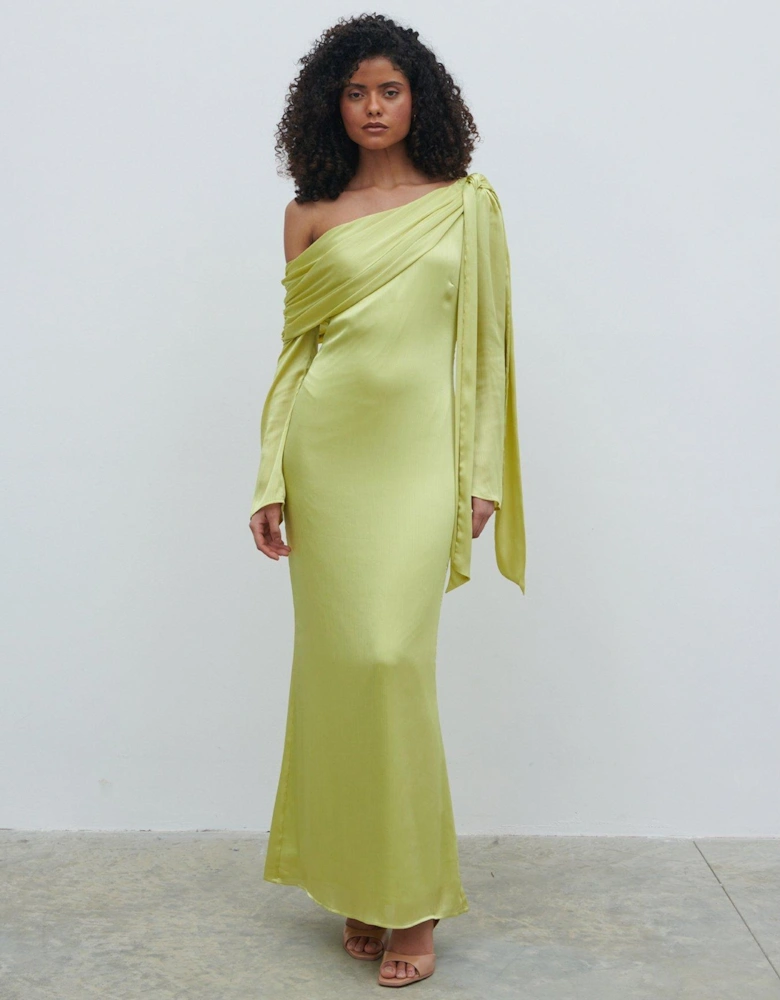 Neomie One Shoulder Tie Detail Dress - Chartreuse