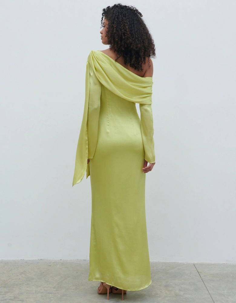 Neomie One Shoulder Tie Detail Dress - Chartreuse