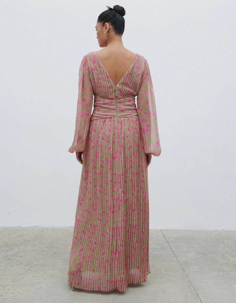 Jade Floral Pleated Maxi Dress - Multi