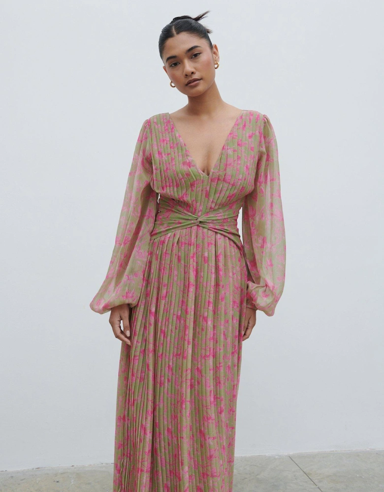 Jade Floral Pleated Maxi Dress - Multi