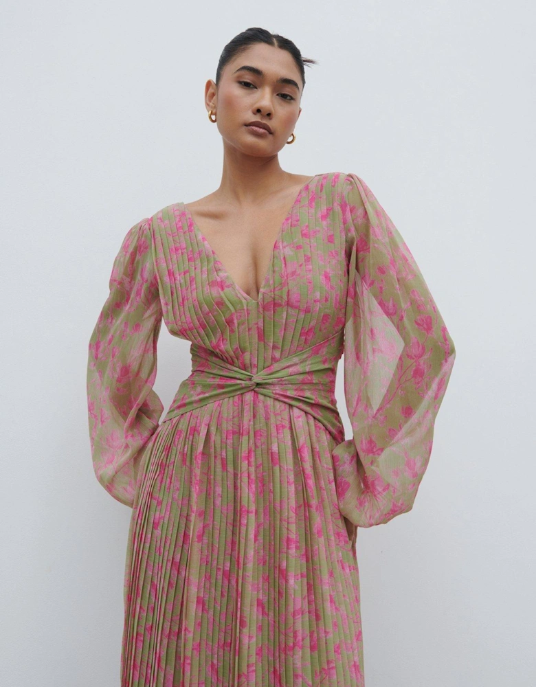 Jade Floral Pleated Maxi Dress - Multi
