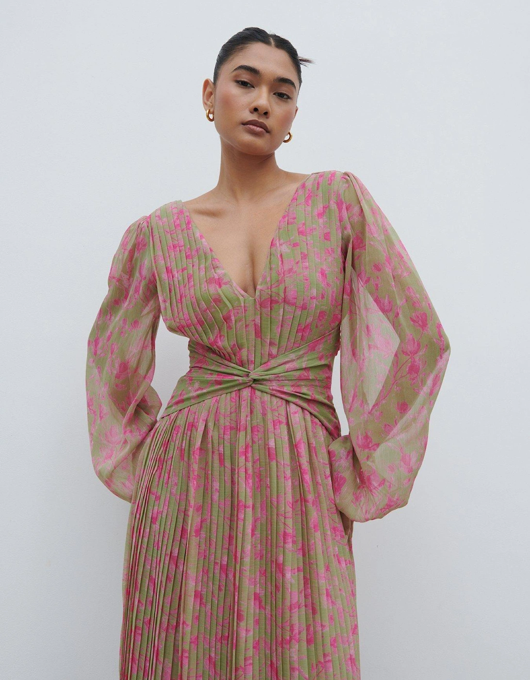 Jade Floral Pleated Maxi Dress - Multi