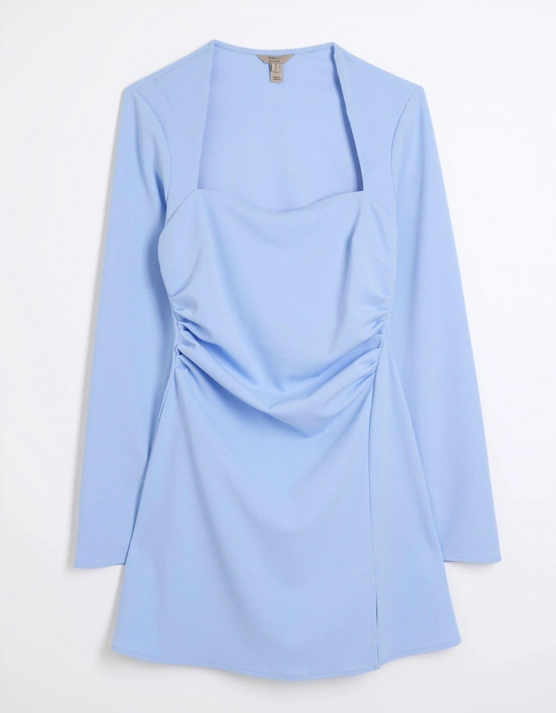 Square Neck A-Line Mini Dress - Light Blue