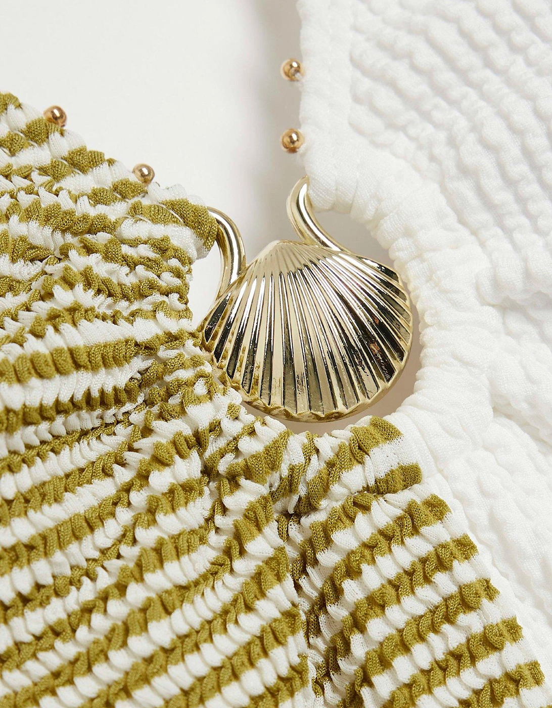 Spliced Stripe Texture Swimsuit - Khaki