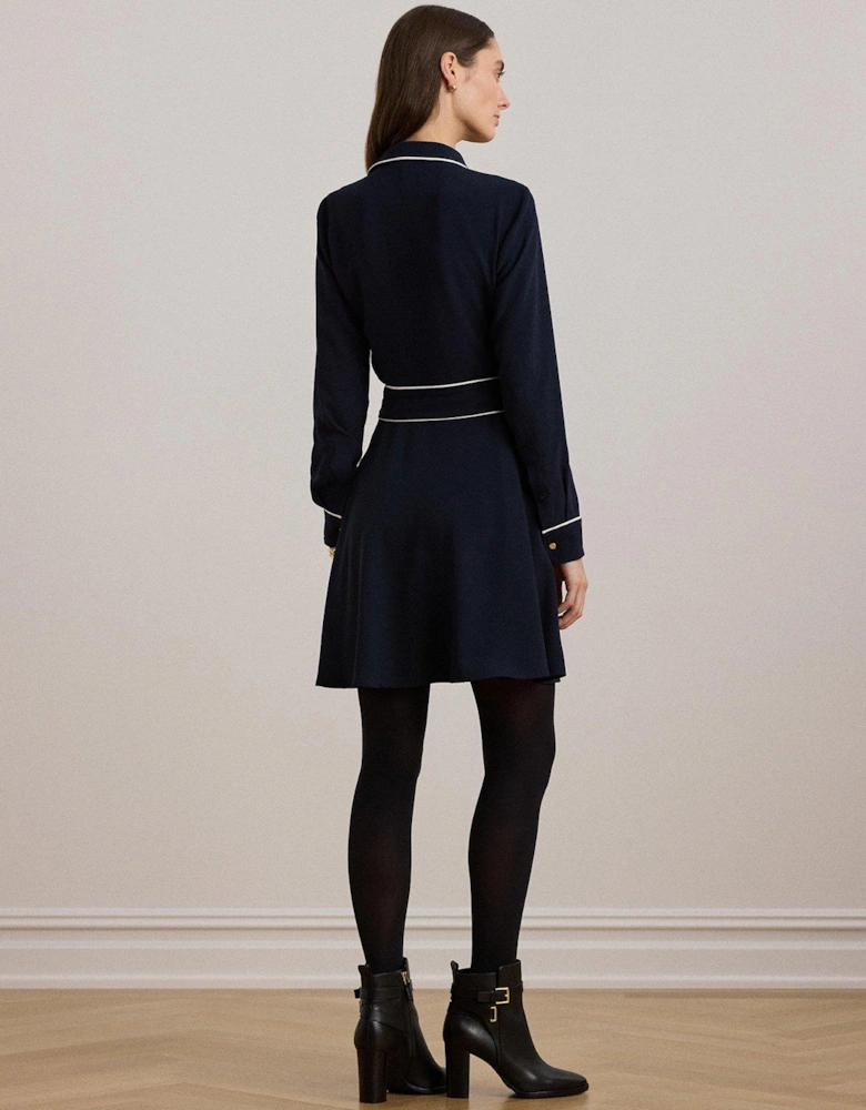 Cordasha Long Sleeve Shirt Dress - Navy/White