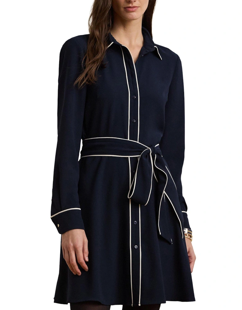 Cordasha Long Sleeve Shirt Dress - Navy/White