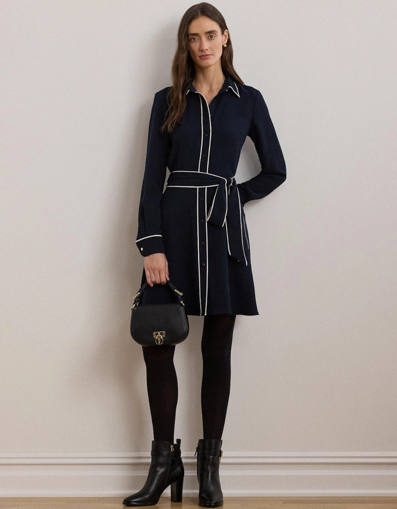 Cordasha Long Sleeve Shirt Dress - Navy/White