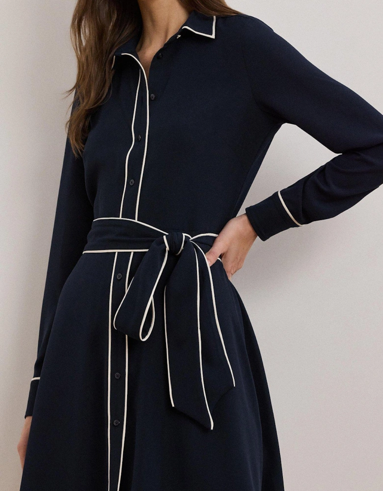 Cordasha Long Sleeve Shirt Dress - Navy/White