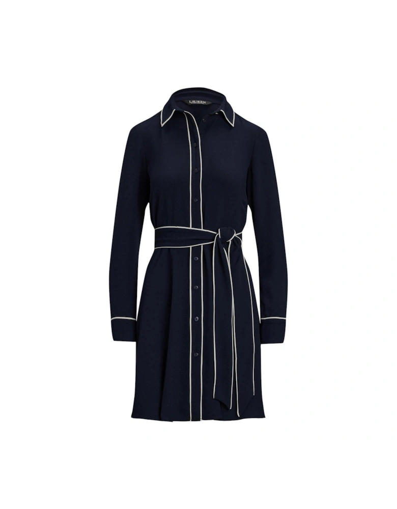 Cordasha Long Sleeve Shirt Dress - Navy/White
