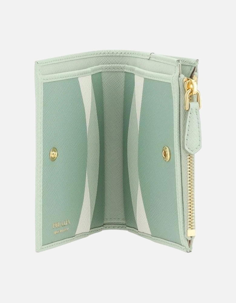 Leather Bifold Wallet with Monogram and Snap Closure Women - Green