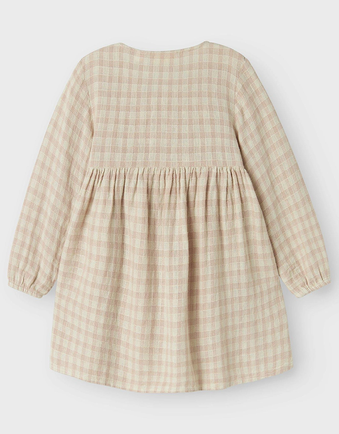 Mini Girls Long Sleeve Gingham Dress - Peach Whip