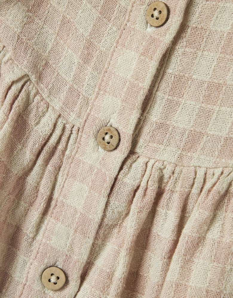 Mini Girls Long Sleeve Gingham Dress - Peach Whip
