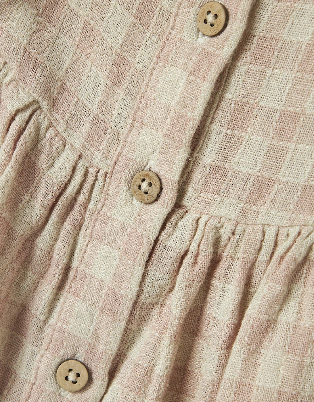 Mini Girls Long Sleeve Gingham Dress - Peach Whip