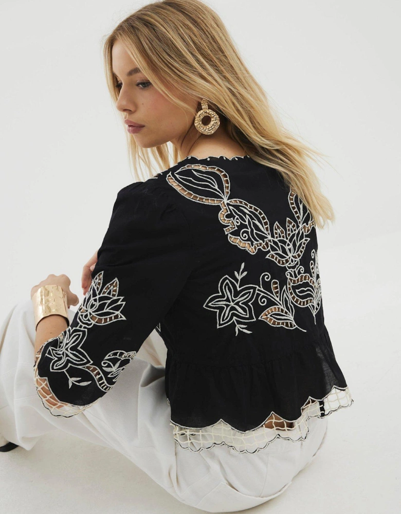 Cutwork Blouse - Black