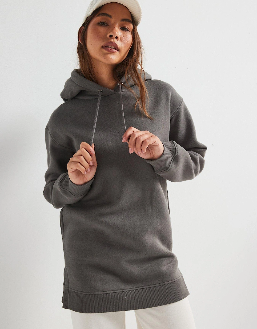 The Essential Longline Hoodie With Side Splits - Grey