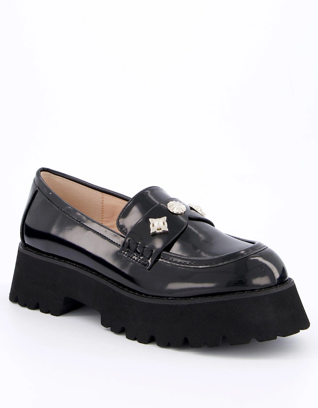 Aleyna Chunky Loafer Flat Shoes - Black