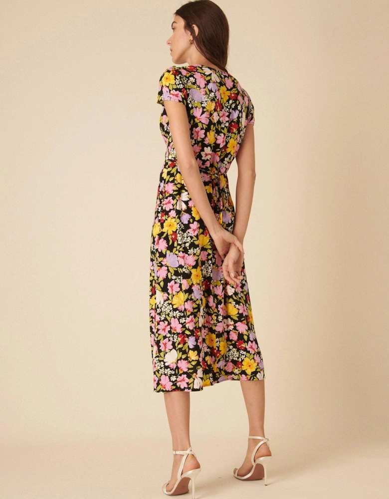 Billie Floral Midi Dress - Black