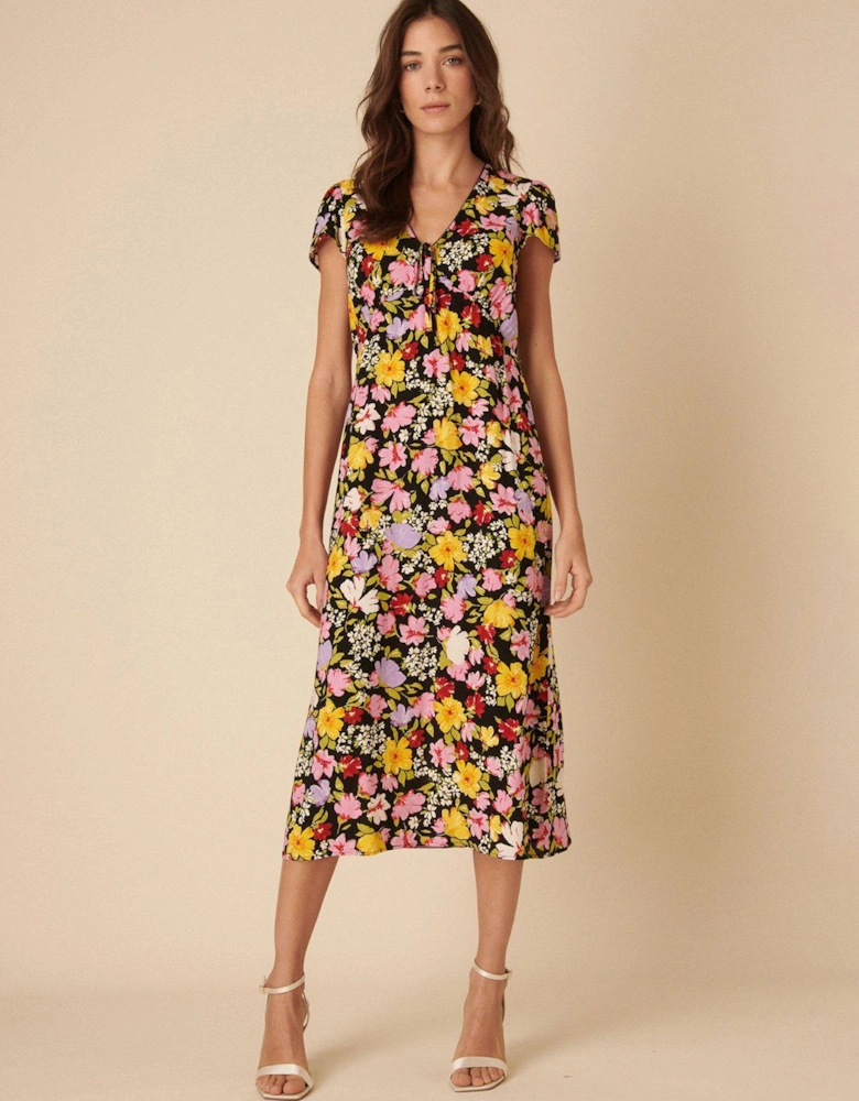 Billie Floral Midi Dress - Black
