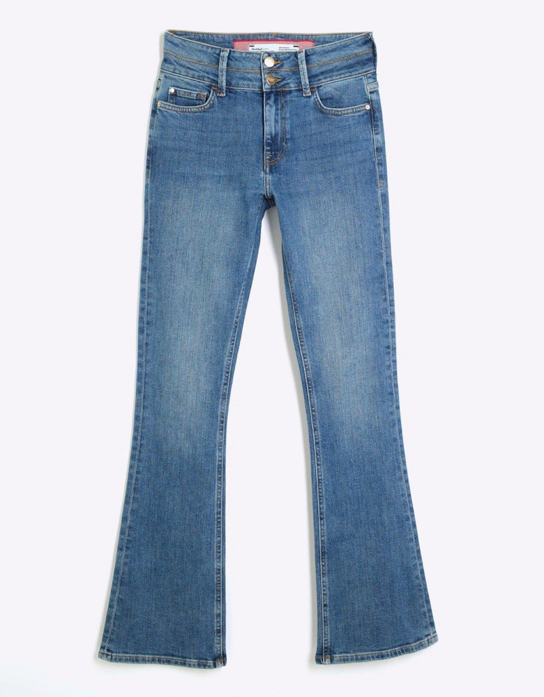 Double Waistband Bootcut Jeans - Blue