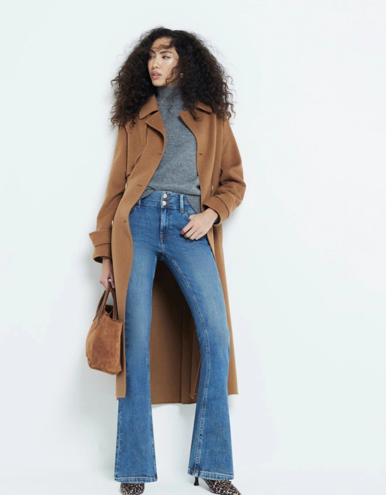 Double Waistband Bootcut Jeans - Blue