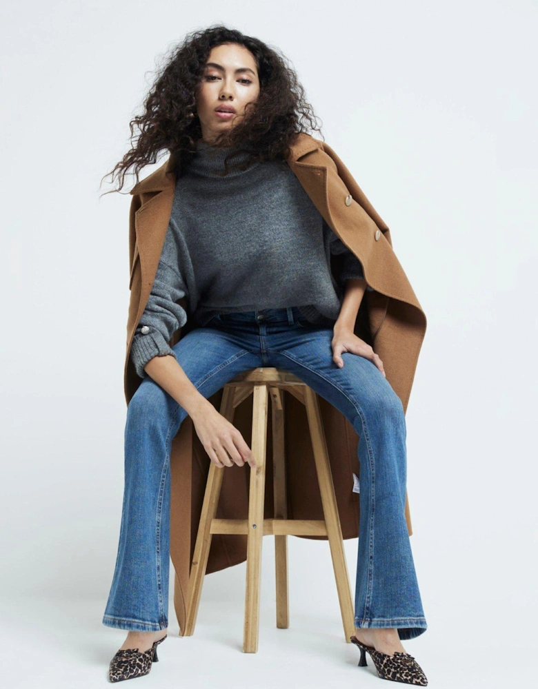 Double Waistband Bootcut Jeans - Blue