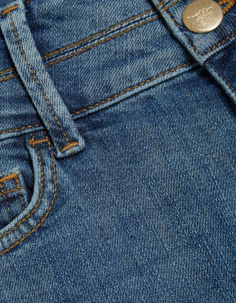 Double Waistband Bootcut Jeans - Blue