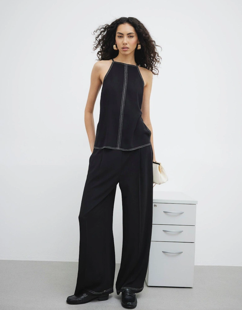 Contrast Stitch Cami Top - Black