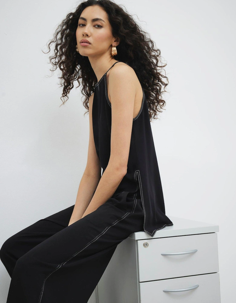 Contrast Stitch Cami Top - Black