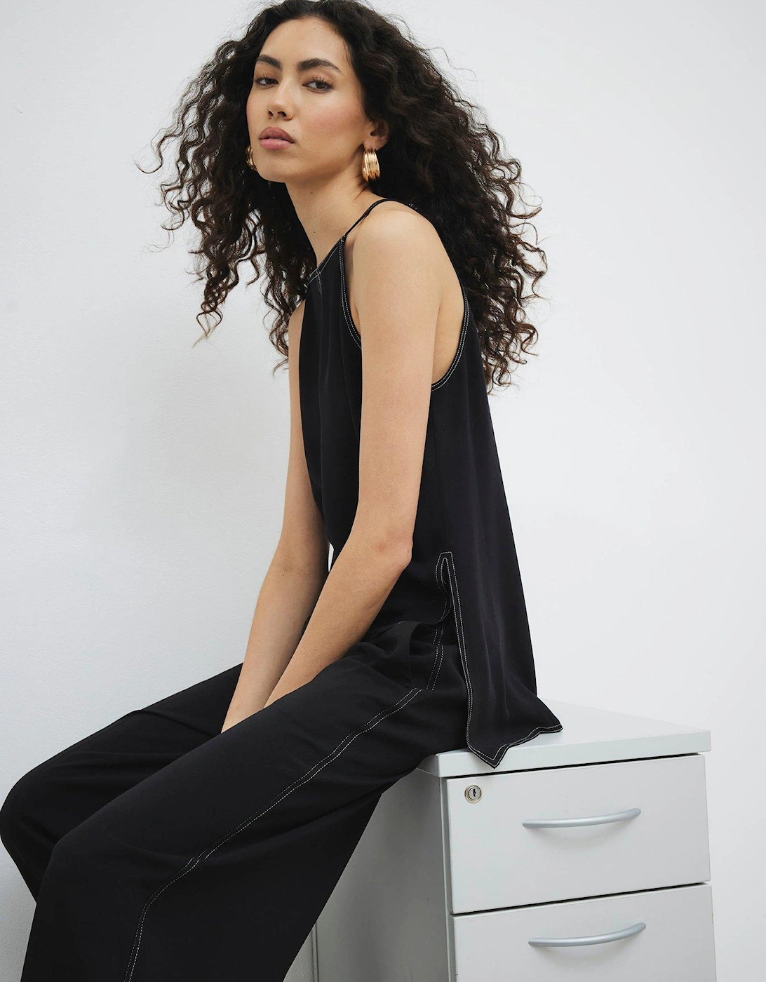 Contrast Stitch Cami Top - Black