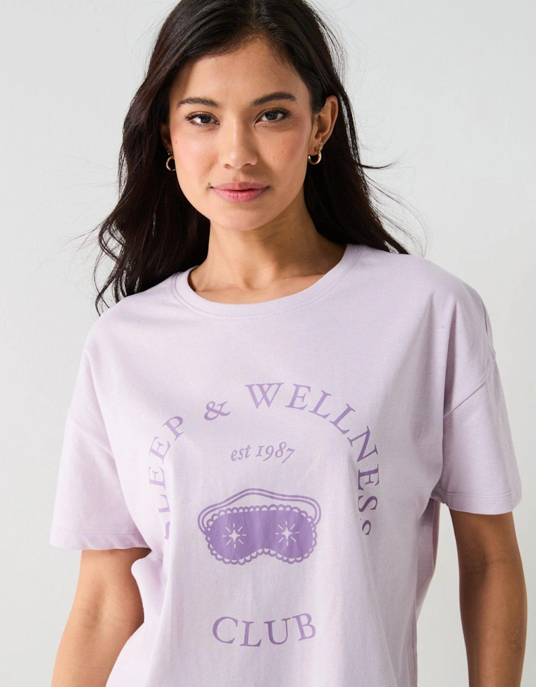 Longline Tshirt And Polka Dot Legging Pj Set - Lilac