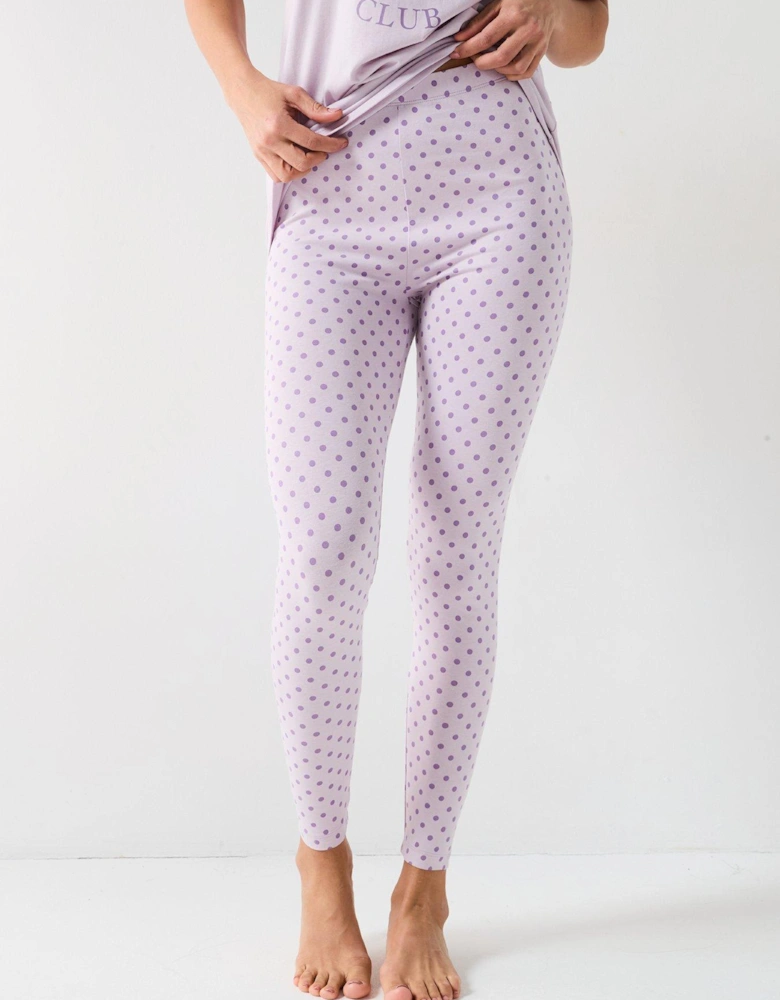 Longline Tshirt And Polka Dot Legging Pj Set - Lilac