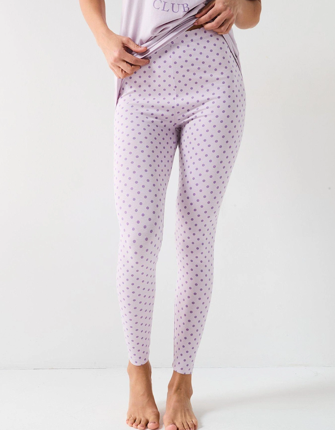Longline Tshirt And Polka Dot Legging Pj Set - Lilac