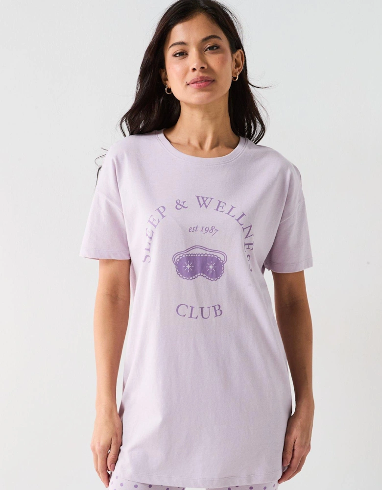 Longline Tshirt And Polka Dot Legging Pj Set - Lilac