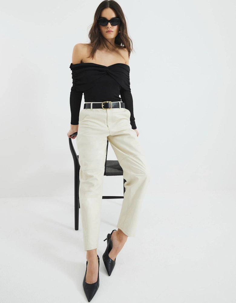 Ruched Bardot Top - Black